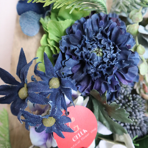 絵画風デニムの花のウッドフレーム壁掛けの花 送料込み (商品番号393