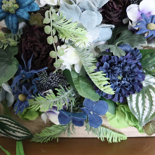 絵画風デニムの花のウッドフレーム壁掛けの花 送料込み (商品番号393