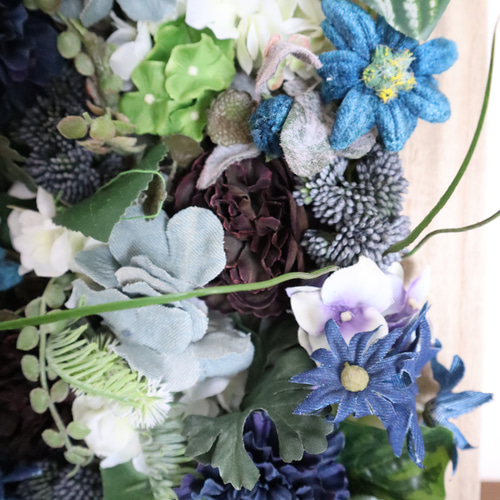 絵画風デニムの花のウッドフレーム壁掛けの花 送料込み (商品番号393