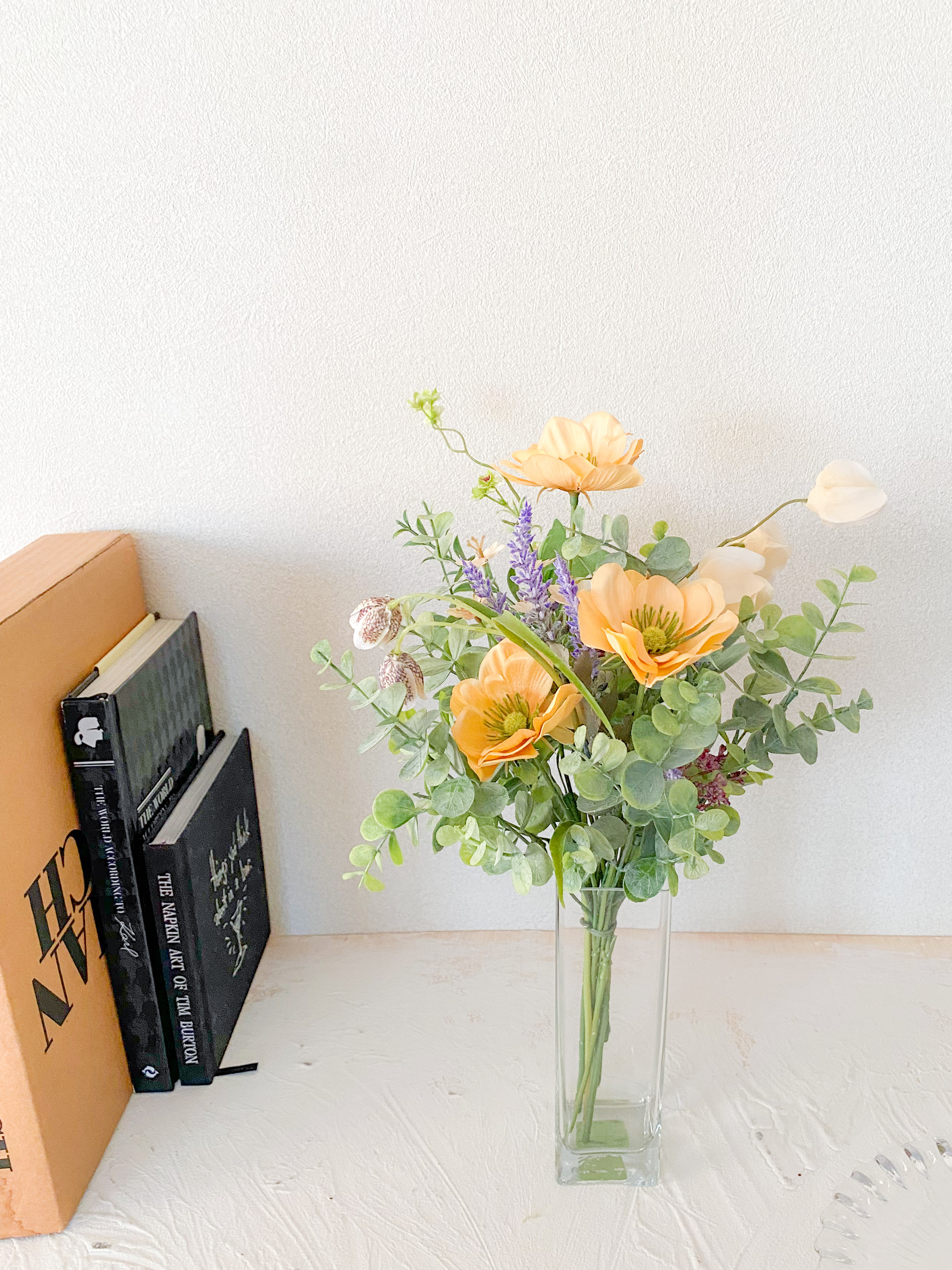 【ラッピング込み♡】アネモネとユーカリのブーケ　アーティフィシャルフラワー　造花　花束　プレゼント　光触媒加工　送別