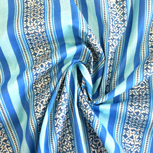 1m単位 プリント生地 インド綿【NB-190】ストライプ シルバーラメ