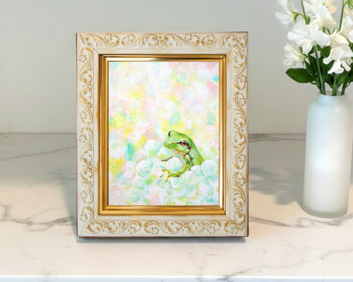 ◉一点物・再販不可】【カエルの絵】かえるの絵 蛙 小さめ絵画 ギフト