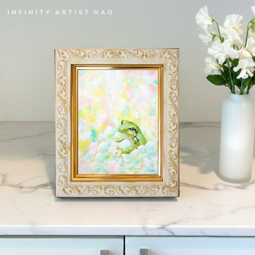 ◉一点物・再販不可】【カエルの絵】かえるの絵 蛙 小さめ絵画 ギフト
