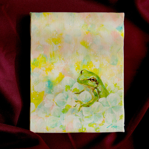 ◉一点物・再販不可】【カエルの絵】かえるの絵 蛙 小さめ絵画 ギフト