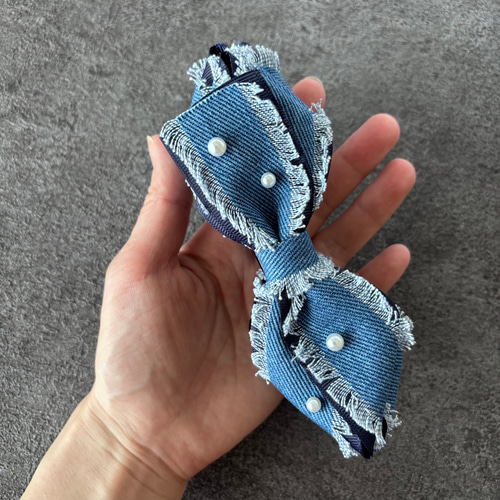 デニムリボンクリップ バナナクリップ ブルーデニムリボンクリップ