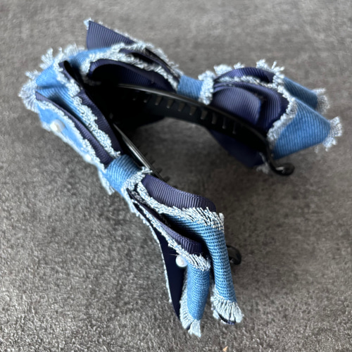 デニムリボンクリップ バナナクリップ ブルーデニムリボン