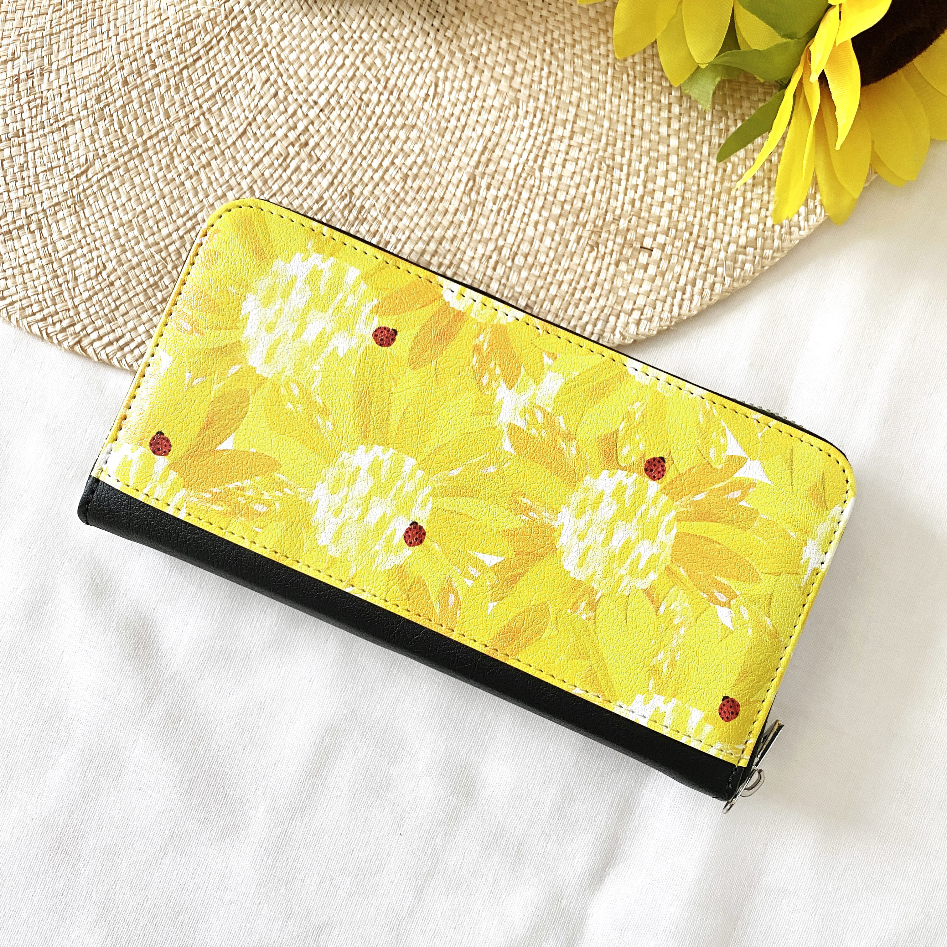 訳あり半額SALLE　6000円OFF『ひまわりとてんとうむし柄』長財布【10日以内に発送】