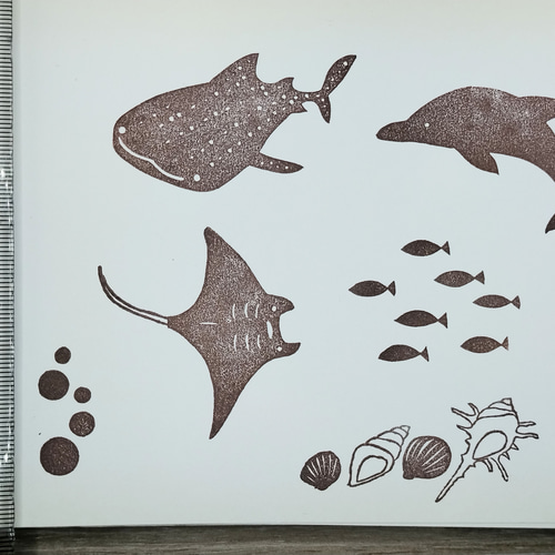 消しゴムはんこ♪ 241 海の生き物 ジンベイザメ マンタ イルカ 貝殻