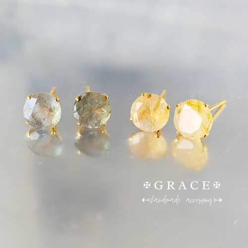 ちか☺︎ 3点作品☆ 宝石質マロン型ブラックラブラドライトピアス ちか☺︎ 3点作品☆ 宝石質マロン型ブラックラブラドライト