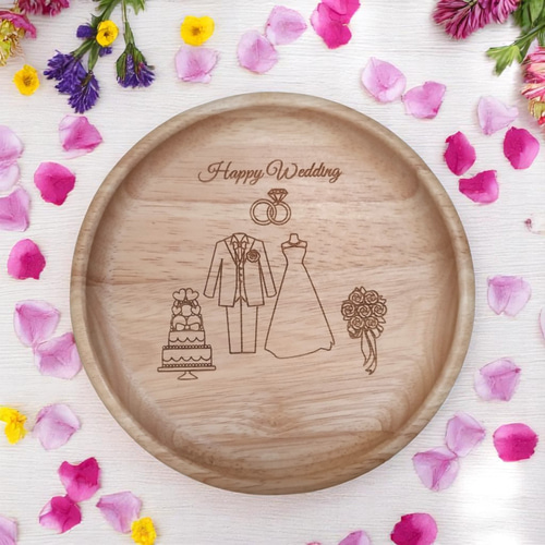 Sサイズ ♡ハッピー ウェディング♡ 木製 ラウンドプレート 1枚 結婚