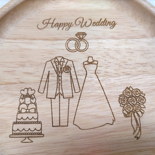 Sサイズ ♡ハッピー ウェディング♡ 木製 ラウンドプレート 1枚 結婚