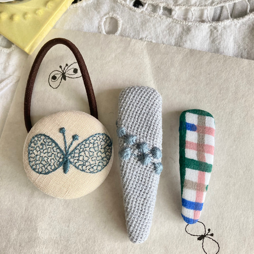 くるみボタンヘアゴム＆パッチンピン 3点セット ☆ ミナペルホネン 