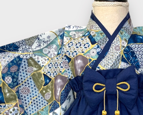 男の子人気 残りわずか【金継ぎ柄】ハンドメイド ベビー袴 お