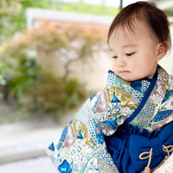 期間限定30％オフ】鶴青海波 ハンドメイド ベビー袴 お食い初め お