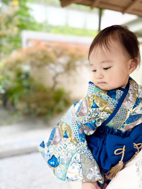 大人気1着のみ再販【金継ぎ和柄】ハンドメイド ベビー袴 お食い初め お
