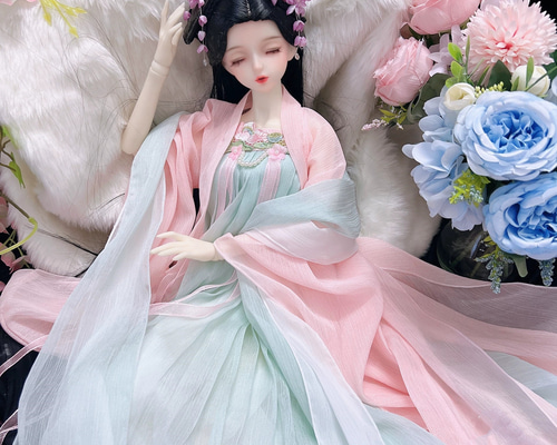 WN19 BJD ドール 衣装 漢服 中華風 赤　5点セット ハンドメイド BJD DOLL ドール服 漢服 3点セット1/3サイズ 1/4サイズ 1/6