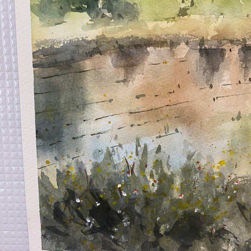 210）原画 水彩画 風景画 荻ノ島かやぶきの里（新潟県） 絵画