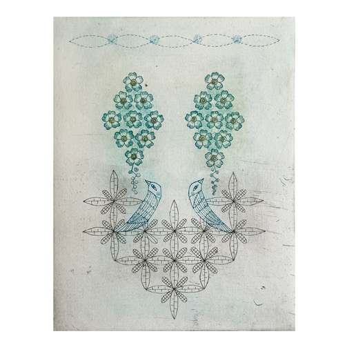 【真作】版画　銅版画　幻想の白い花　静謐な癒しの一枚　やさしい色彩　W67 真作】版画 銅版画 幻想の白い花 静謐な癒しの一枚 やさしい色彩 W67