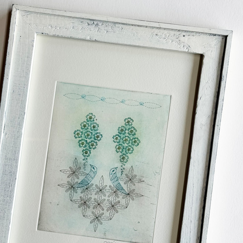 銅版画作品「勿忘草」フレーム入 版画 山田ミヤ 通販 17886988｜Creema