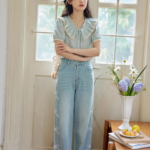 極美品☆ダーマコレクション 洗える フリルブラウス 半袖 大人可愛い 極美品☆ダーマコレクション 洗える フリルブラウス 半袖 大人