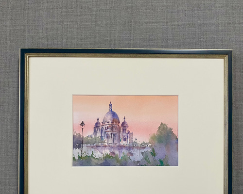 原画#3831　サクレクール　パリ　夕暮れ　水彩画　ドローイング　アート　絵画 213）原画 水彩画 風景画 パリモンマルトル サクレ・クール寺院