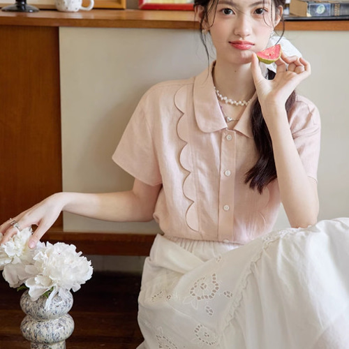 オリジナルデザイン 大人可愛い半袖シャツブラウス ブラウス