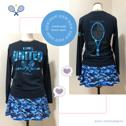 迷彩柄 ブルー14 テニス スコート 両サイドポケ付き ゴルフ ミニ