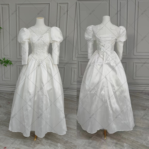 レトロパフスリーブ手作りビーズクラシカルプリンセスライン