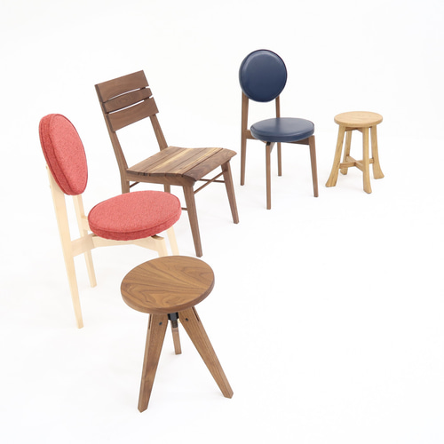 昇降スツール】無垢ブラックチェリー材 丸椅子 木製チェア