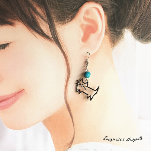 選べる天然石A 横長猫ピアス/イヤーカフ ピアス（フック・チェーン