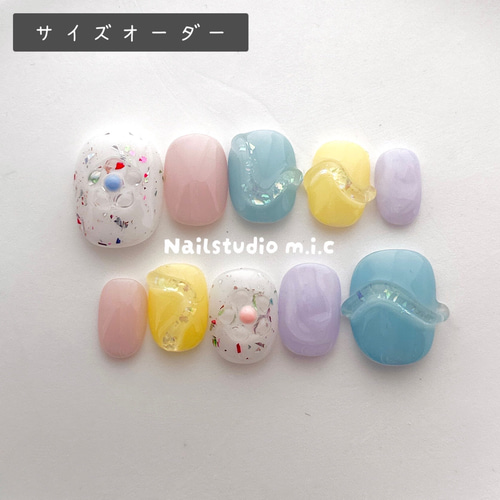 85》韓国 うねうね ピンク ぷっくり ネイルチップ シェル ニュアンス