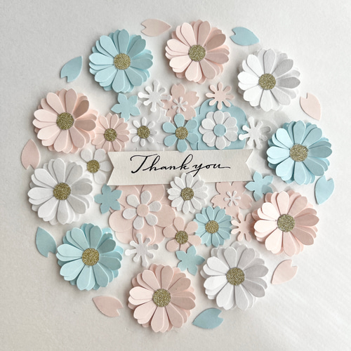 ピンクブルーA ペーパーフラワー クラフトパンチ 色紙アルバム素材退職