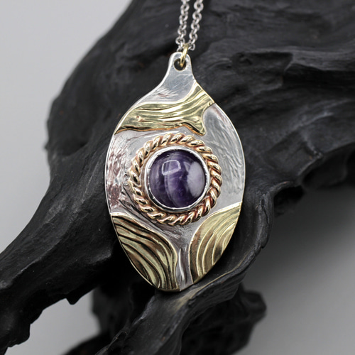 天然石アメジスト真鍮ペンダントトップ