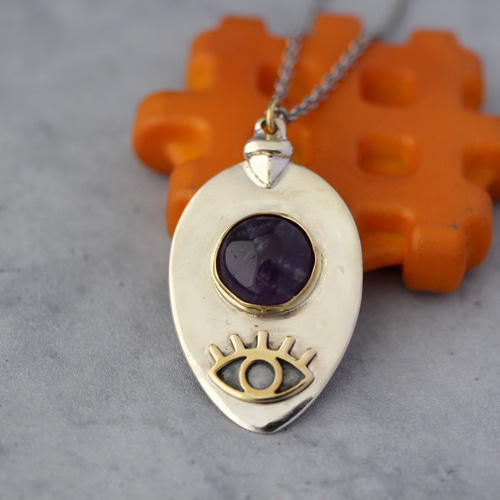 天然石　アメジスト　真鍮ペンダントトップ 天然石アメジスト真鍮ペンダントトップ