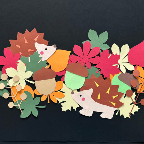 ハリネズミ 紐通し 製作キット 壁面飾り 秋 保育 高齢者