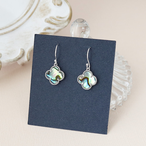 Silver925製 フックピアス】 アバロンシェル フラワーモチーフ 約11mm  