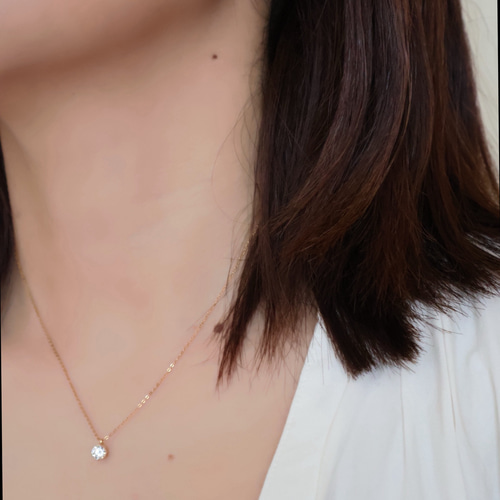 付けっぱなしOK！ダイヤ一粒ネックレス サージカルステンレス18k仕上げ