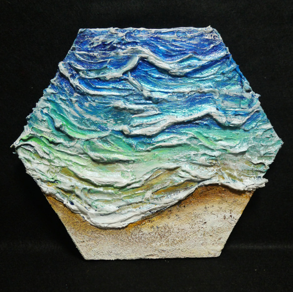 油絵 油彩 油彩画 絵 絵画 六角型【海の砂場】 絵画 HR 通販