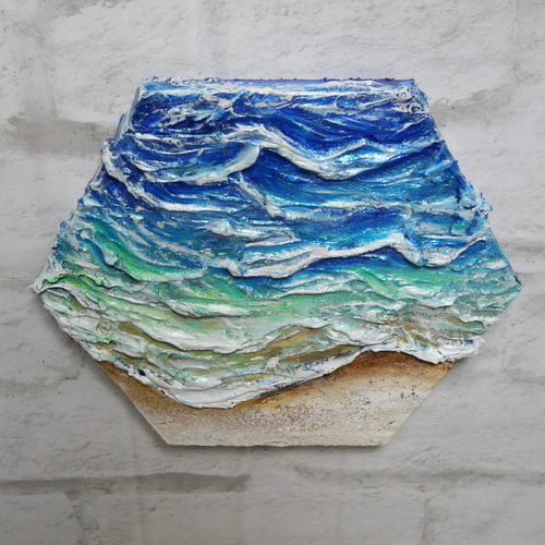 油絵 油彩 油彩画 絵 絵画 六角型【海の砂場】 絵画 HR 通販