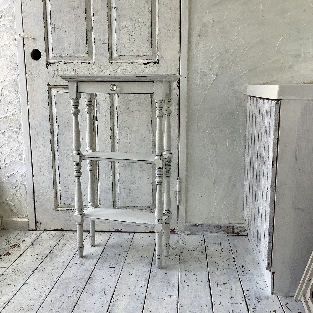 【受注製作】コンソールテーブル・引き出し付き・飾り棚・木製・シェルフ・フレンチ・シャビー・ホワイト (#101)