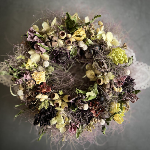 ドライフラワーリーススモークツリーリースドライフラワースワッグ春リース