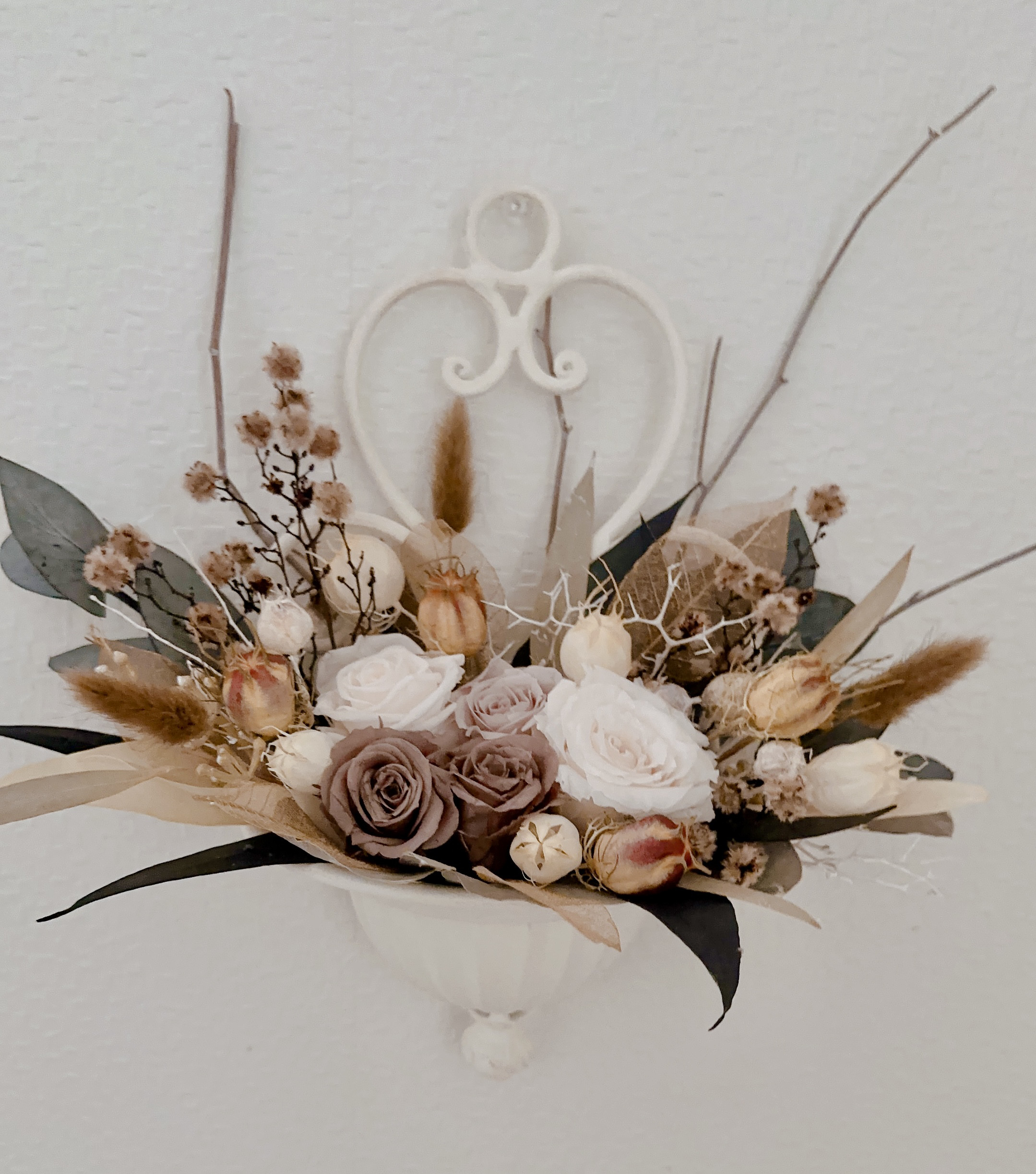 ❤️SALE❤️shabbyアンティークブラウンローズ壁掛けポットアレンジ