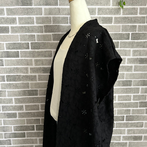 真夏でも涼しい刺繍レースローブジレロングカーディガン カーディガン 