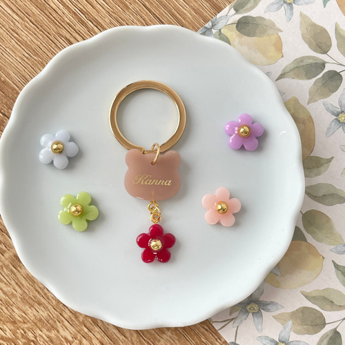 やまねこ断捨離中様 フラワーチャームプレート Man 名入れ 推し20点 くまとお花のネームキーホルダー【名入れ】ネームタグ ネームプレート