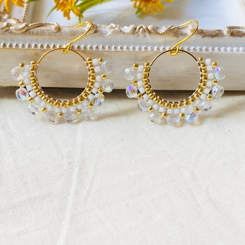 1073】琥珀色のチェコビーズのピアス／イヤリング 新色追加】チェコ