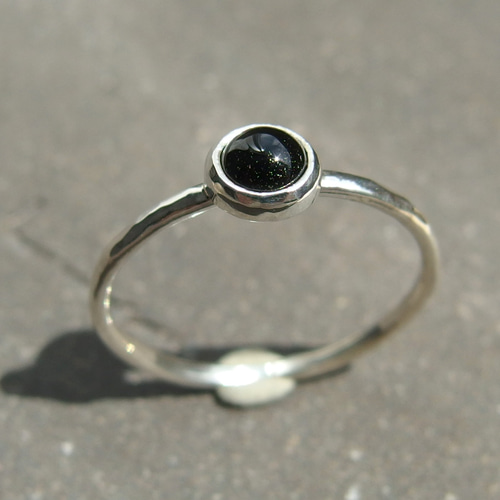 オニキス一粒リング 【silver】 4㎜ カボション 8月の誕生石 指輪