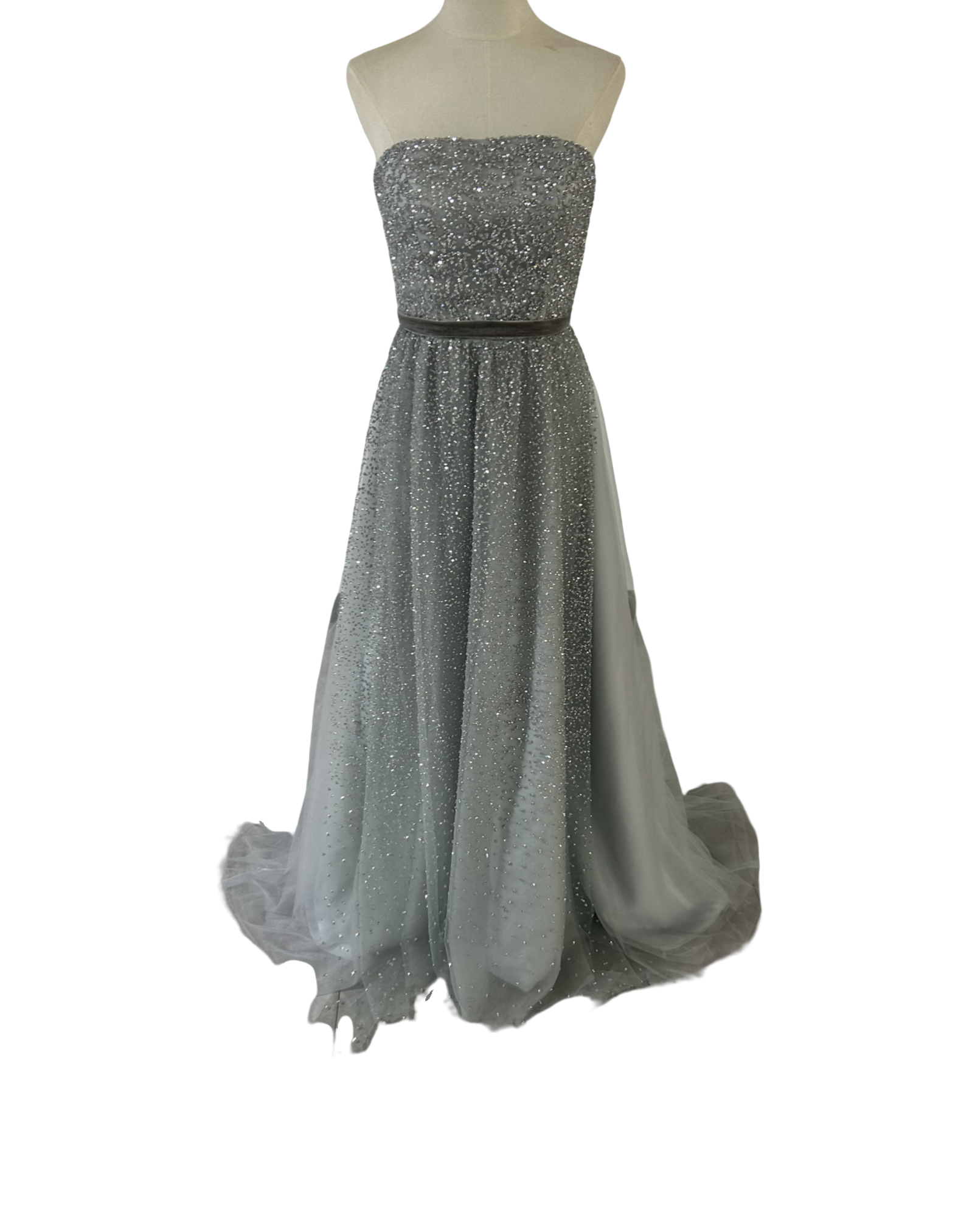 シックなグレーチュールドレス スパンコール ビジュー　ロング丈　キラキラ 38,994円