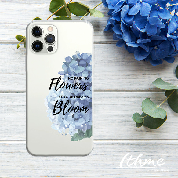 全機種対応 / hydrangea ★ 名入れ可【スマホハードケース クリア iphone Android系・あじさい】 2枚目の画像