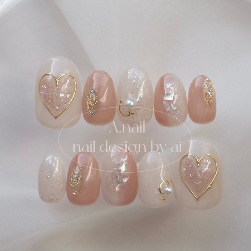 ブラウンハート×ラメ ネイルチップ