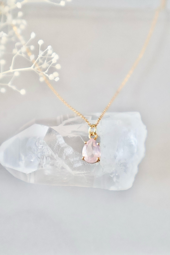 14kgf　ローズクォーツのひと粒雫チャーム 14kgfローズクォーツのひと粒雫チャーム